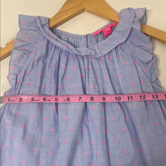 Lilly Pulitzer Top, Ruffle, Sleeveless, Blue w/Pink, Flowy, Feminine - Picture 11 of 12